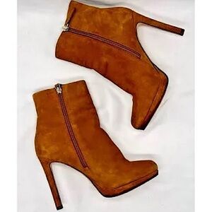 NINE WEST 100% Suede Tobacco Brown Ankle Bootie-Size 7.5